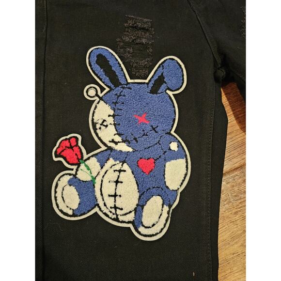 Men's New Lucky Charm Stars Black Denim Jeans Applique Rabbit Stars 30x30 30 - Picture 1 of 3